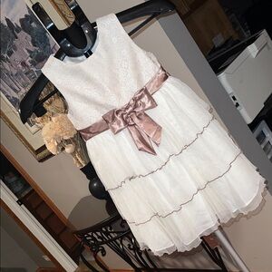 Rare Editions Beige and Gold Layered Kids Dress